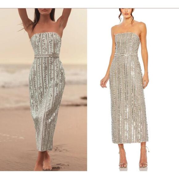 Mac Duggal Embellished Strapless Beaded Slim Column Dress Size 14 NWT - Picture 3 of 15